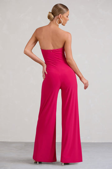 Darya Hot Pink Bandeau Wide Leg Jumpsuit